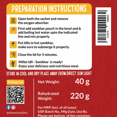Preparation instructions and product details on a red background