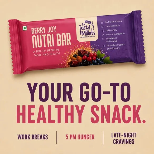 Berry Joy Nutri Bar by Tasty Millets with no added preservative and artificial colors ,flavours