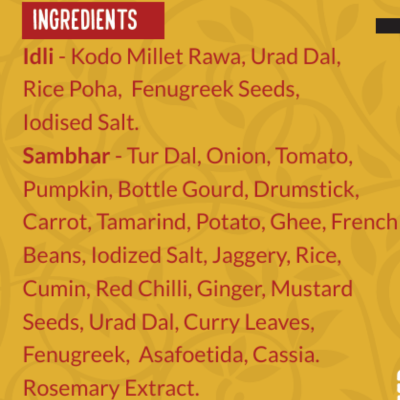 List of ingredients for a dish on a yellow background