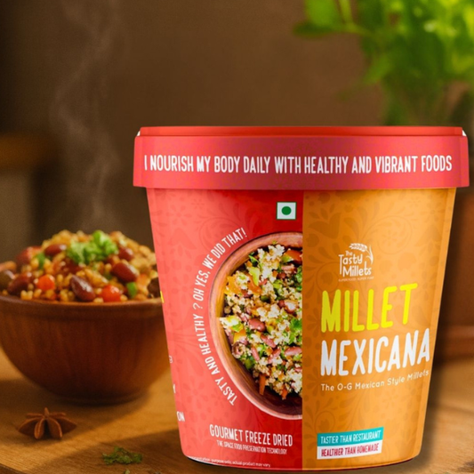 Millet Mexicana container with a bowl of food in the background