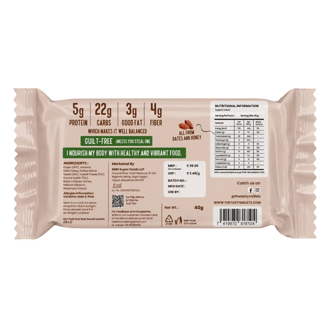Back side of a Chocojoy Nutri Bar The Tasty Millets