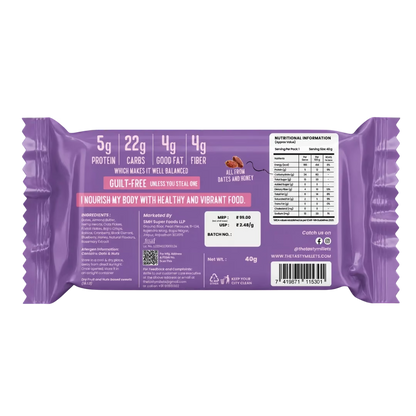 Backside view of The Tasty Millet Millet Nutri Bar made with goodness of hemp seeds